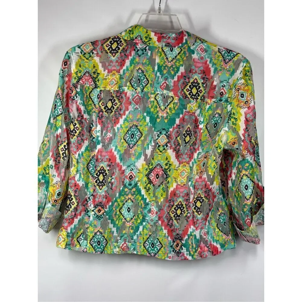 B21 - Ruby Rd. Roll Tab Sleeve Button Front Jacket/Top Size 10 NWOT